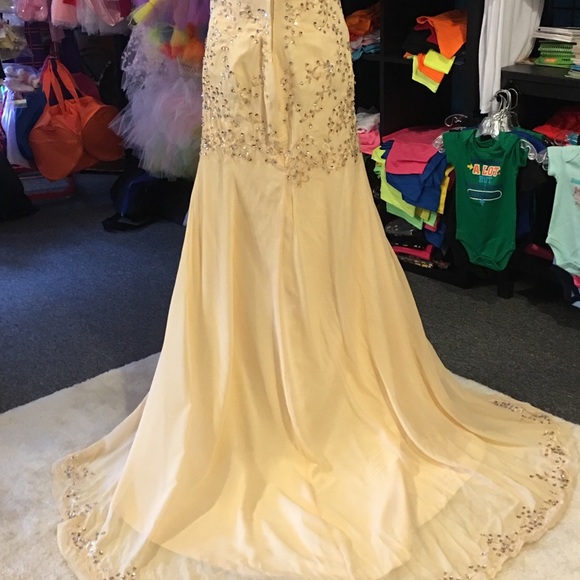 Prom Dress yellow rhinestones sequins - Picture 5 of 7